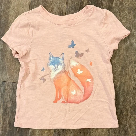 Kids Pink Fox Graphic T-Shirt - Picture 1 of 7